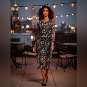 Karen Kane Mesh Side Shirred Midi Dress
